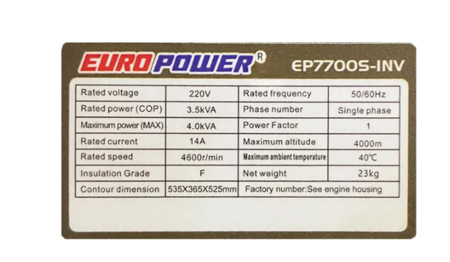 موتور برق بنزینی تک فاز سایلنت اینورتری 4 کیلووات یورو پاور EP7700S-INV